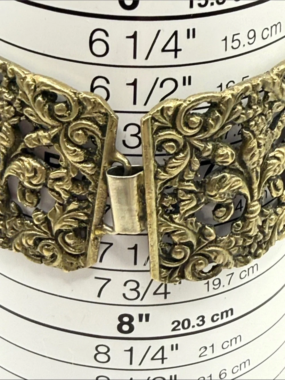 Vintage huge gorgeous open Ornate Brass-Tone Filigree art nouveau Bracelet wowza